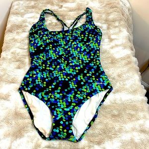 Speedo geometric design bathing suit, size 12.